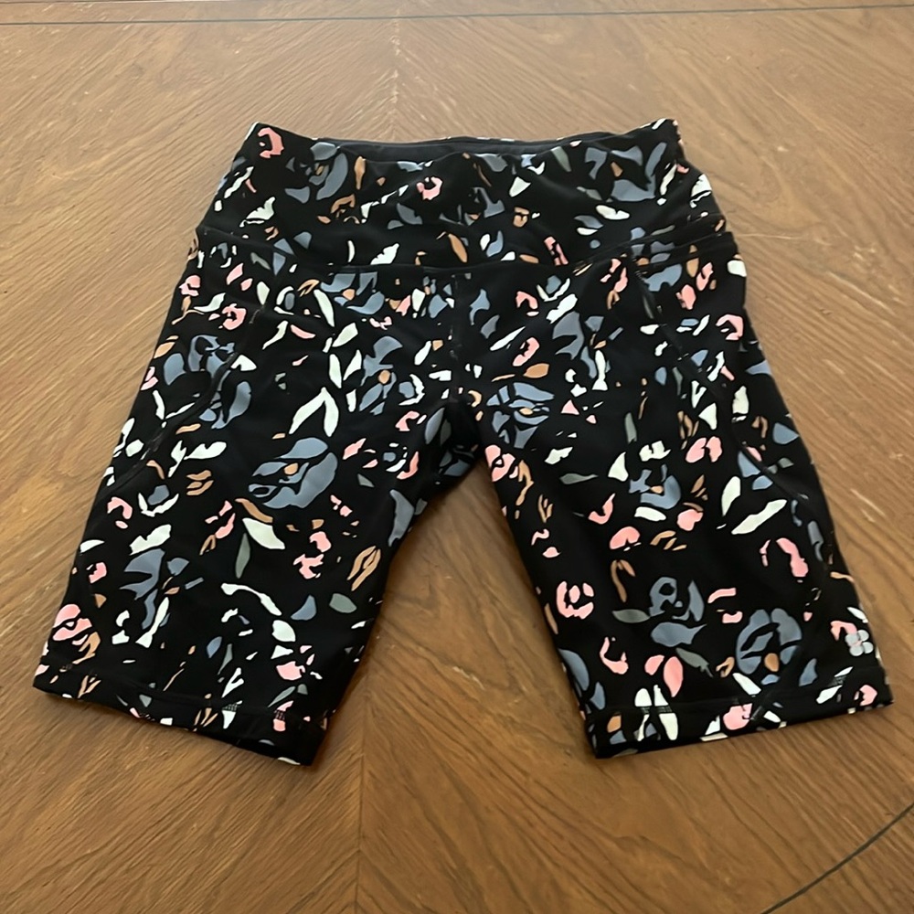 Sweaty Betty Black and Pink Patterned Bike Shorts